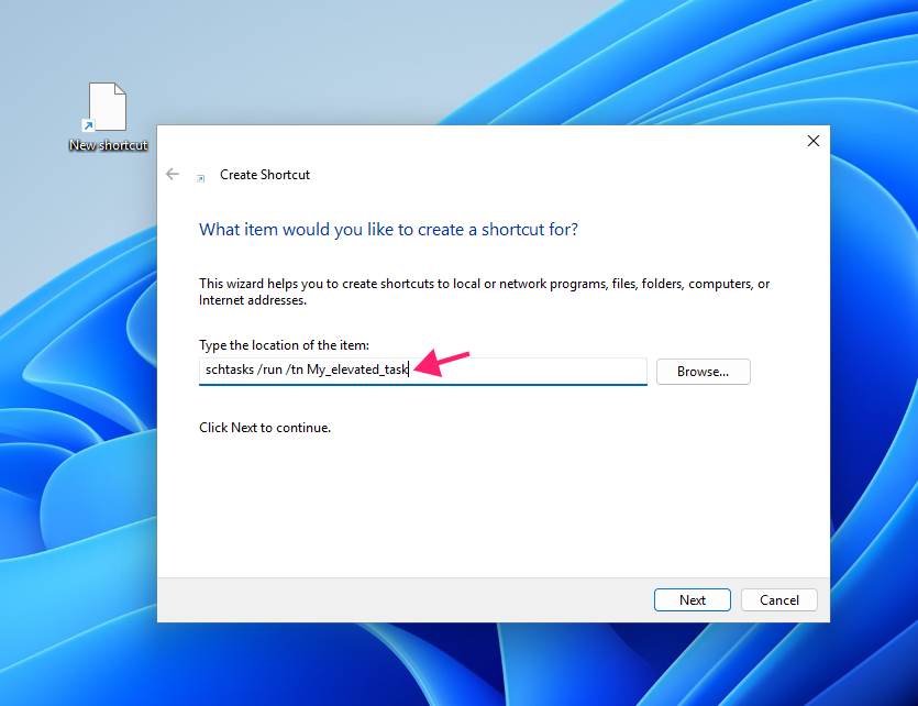 Shortcut to new task