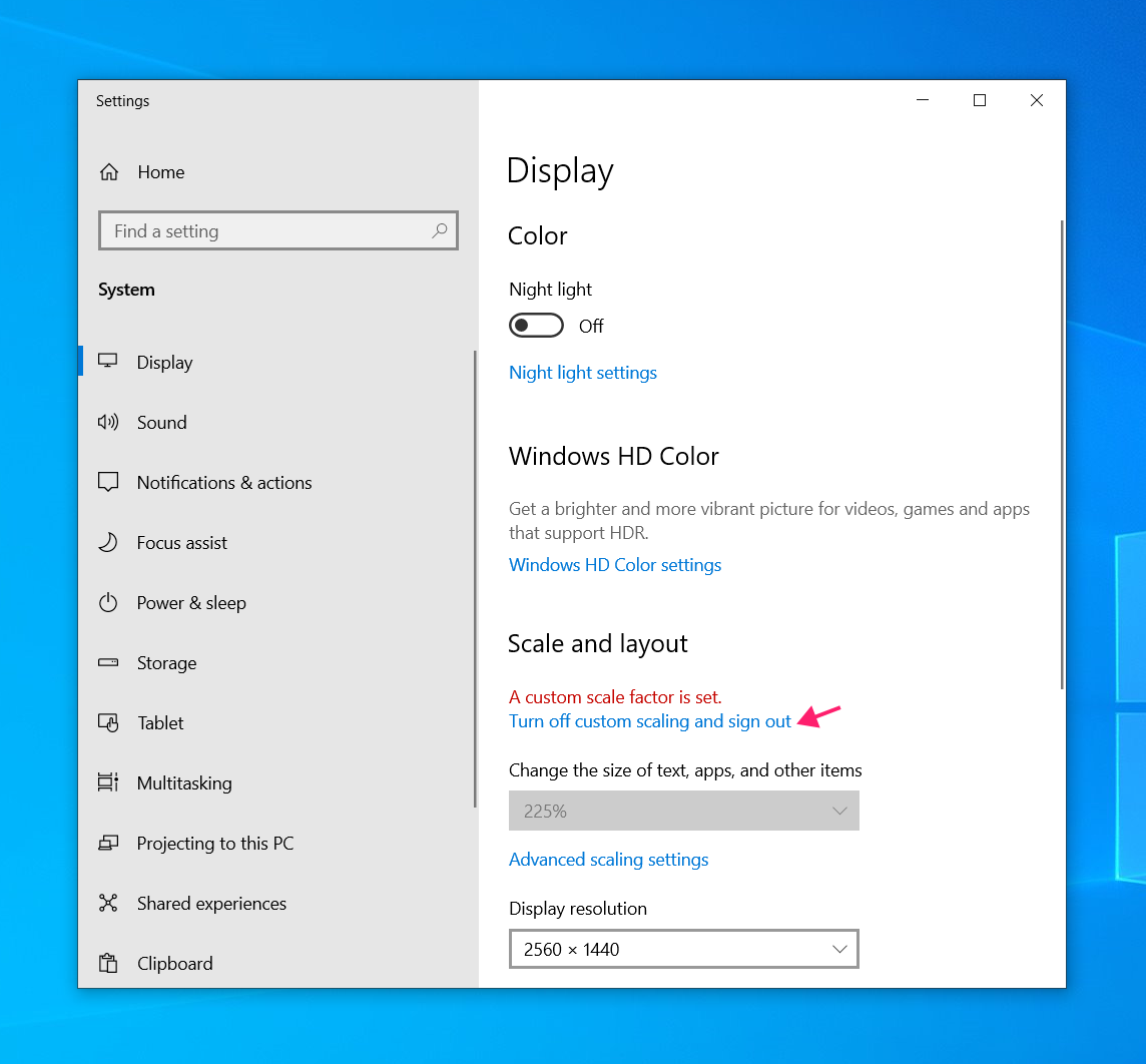 Sign out to apply custom scaling Windows 10 Sign out to apply custom scaling Windows 10