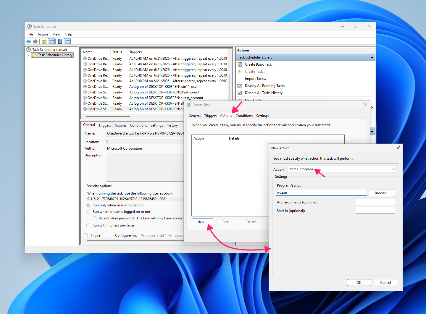 Start a program task in Task Scheduler