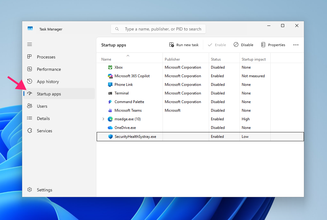 Startup apps in Task Manager