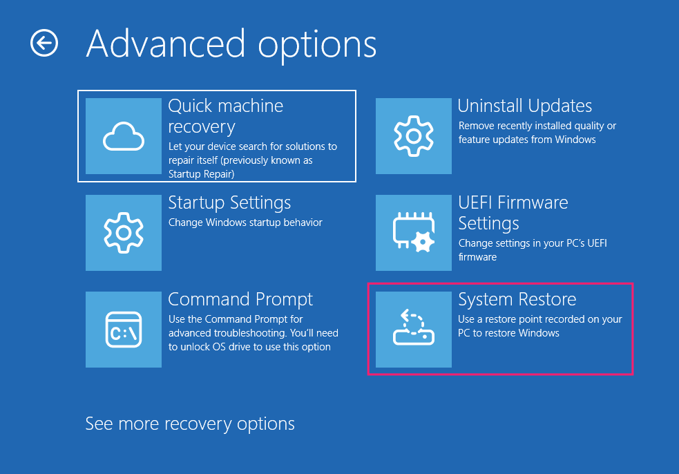 System Restore in WinRE