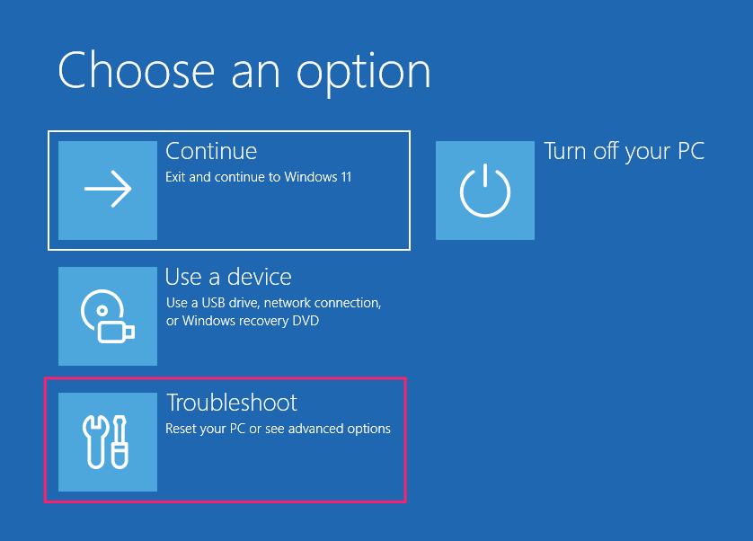 Troubleshoot in WinRE