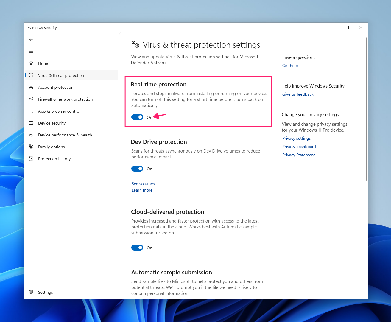 Turn off Real-time protection
