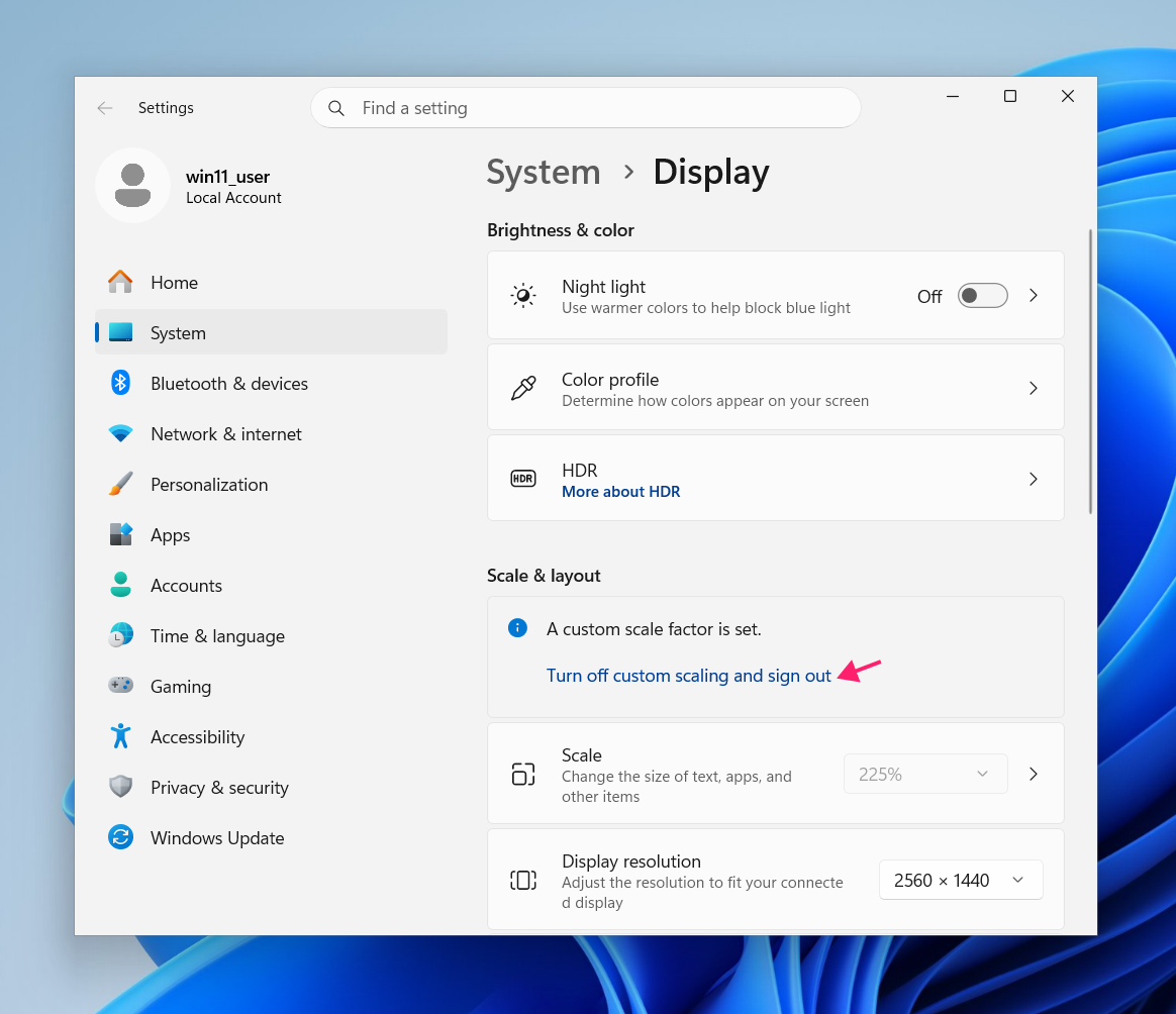 Turn off custom scaling in Windows 11 Turn off custom scaling in Windows 11