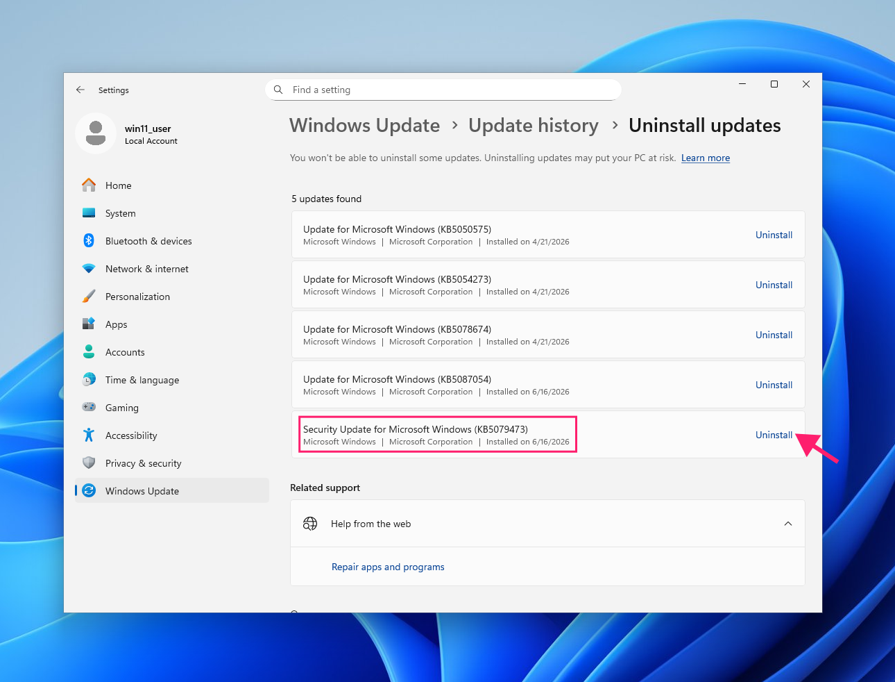 Uninstall KB5079473
