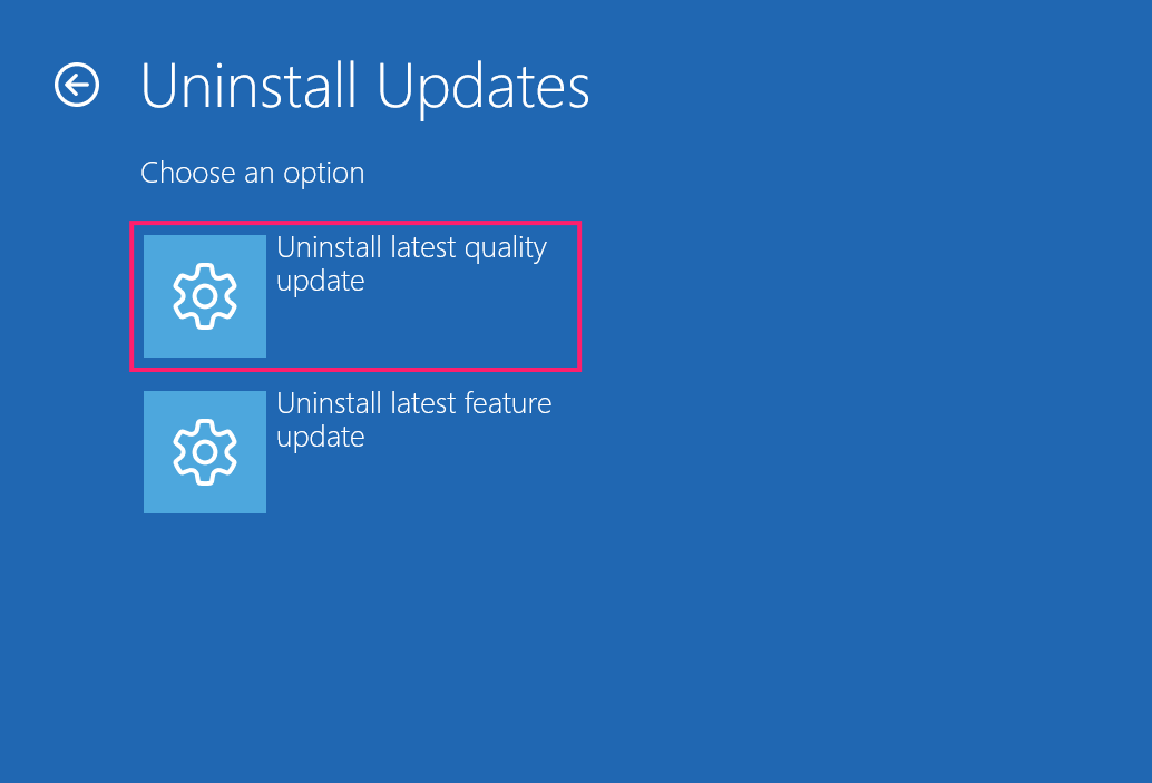 Uninstall latest quality update