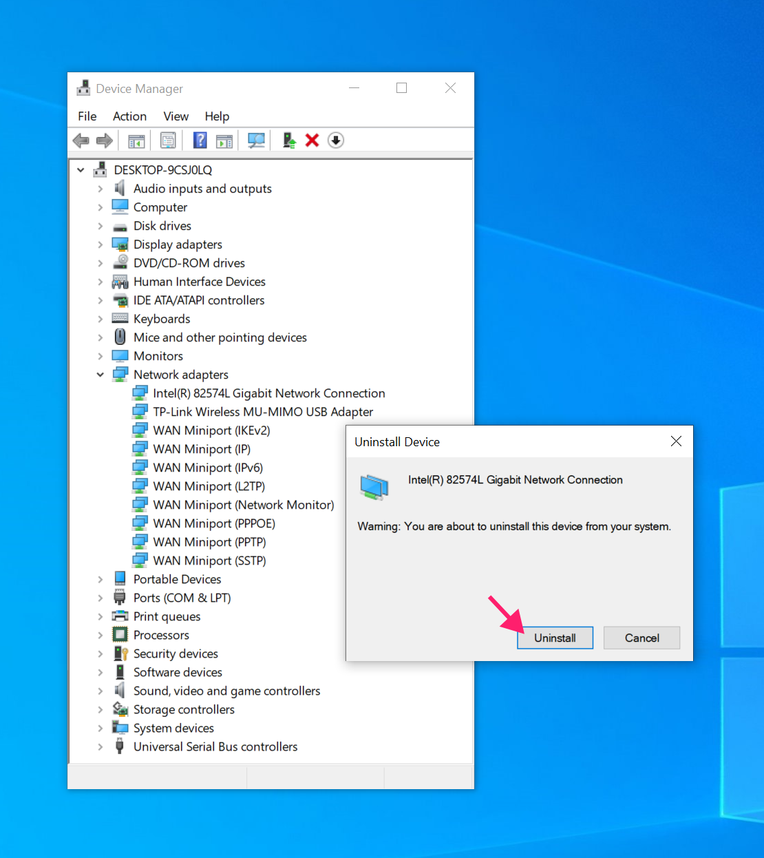 Uninstall network adapter drivers Uninstall network adapter drivers