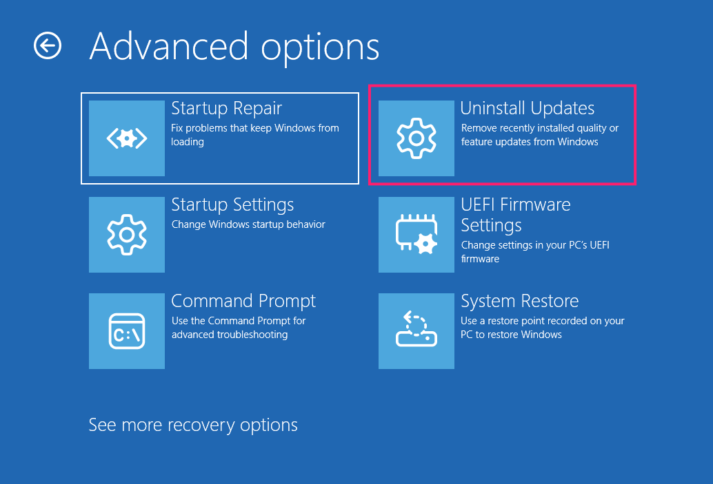 Uninstall updates in WinRE