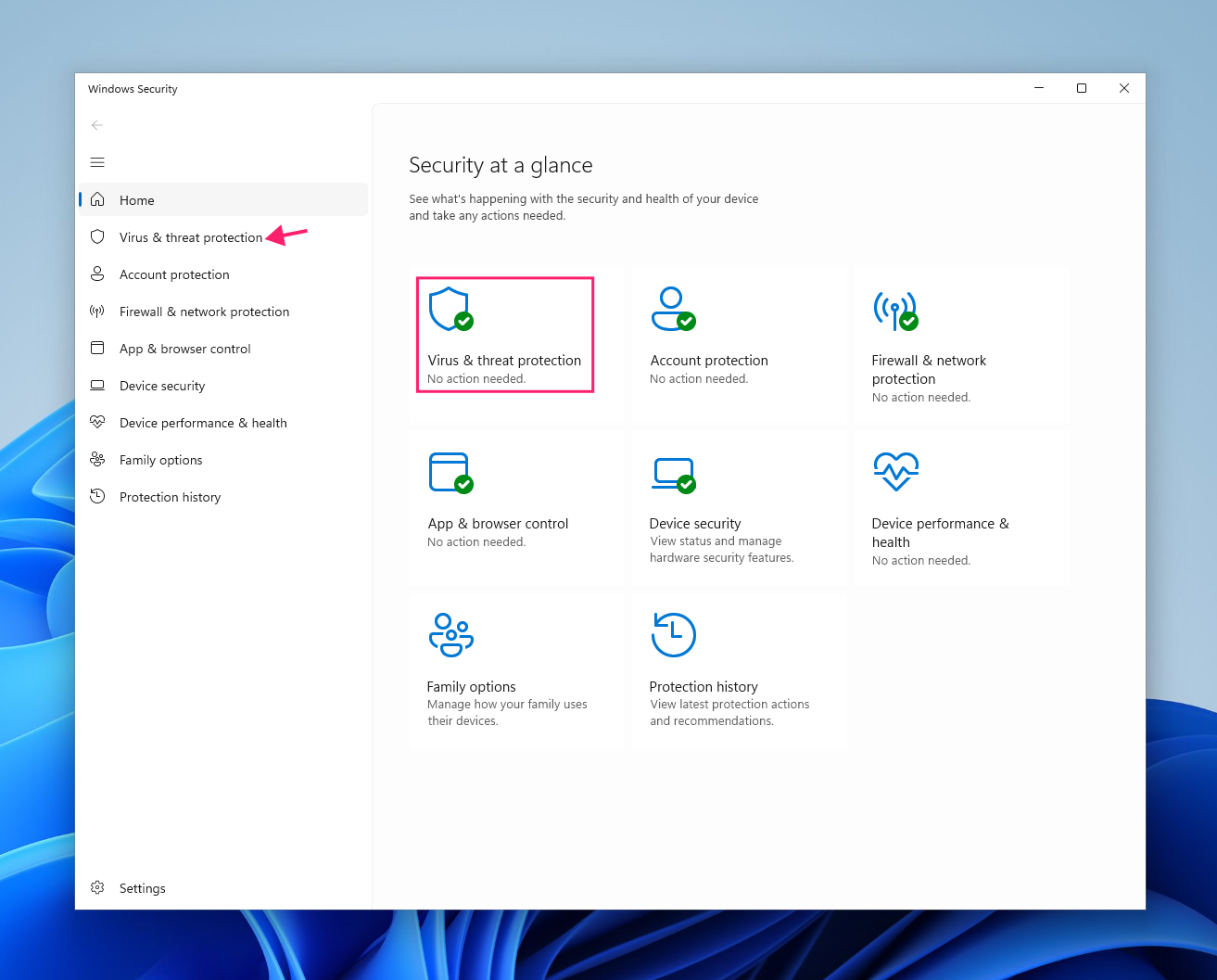 Virus and threat protection settings