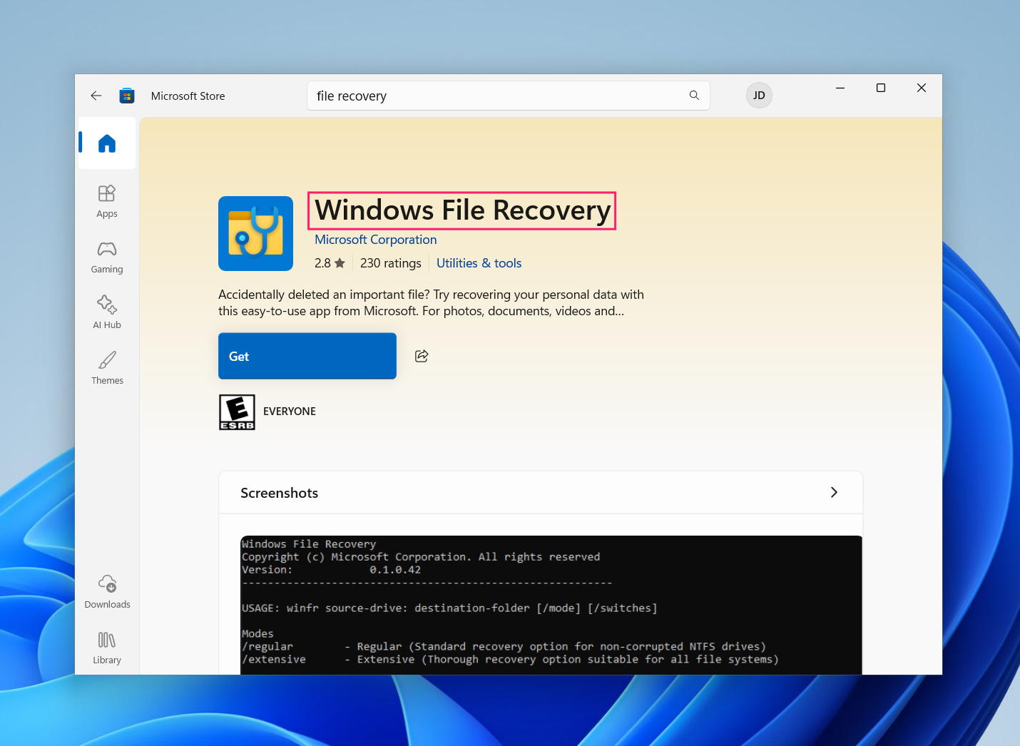 Windows File recovery