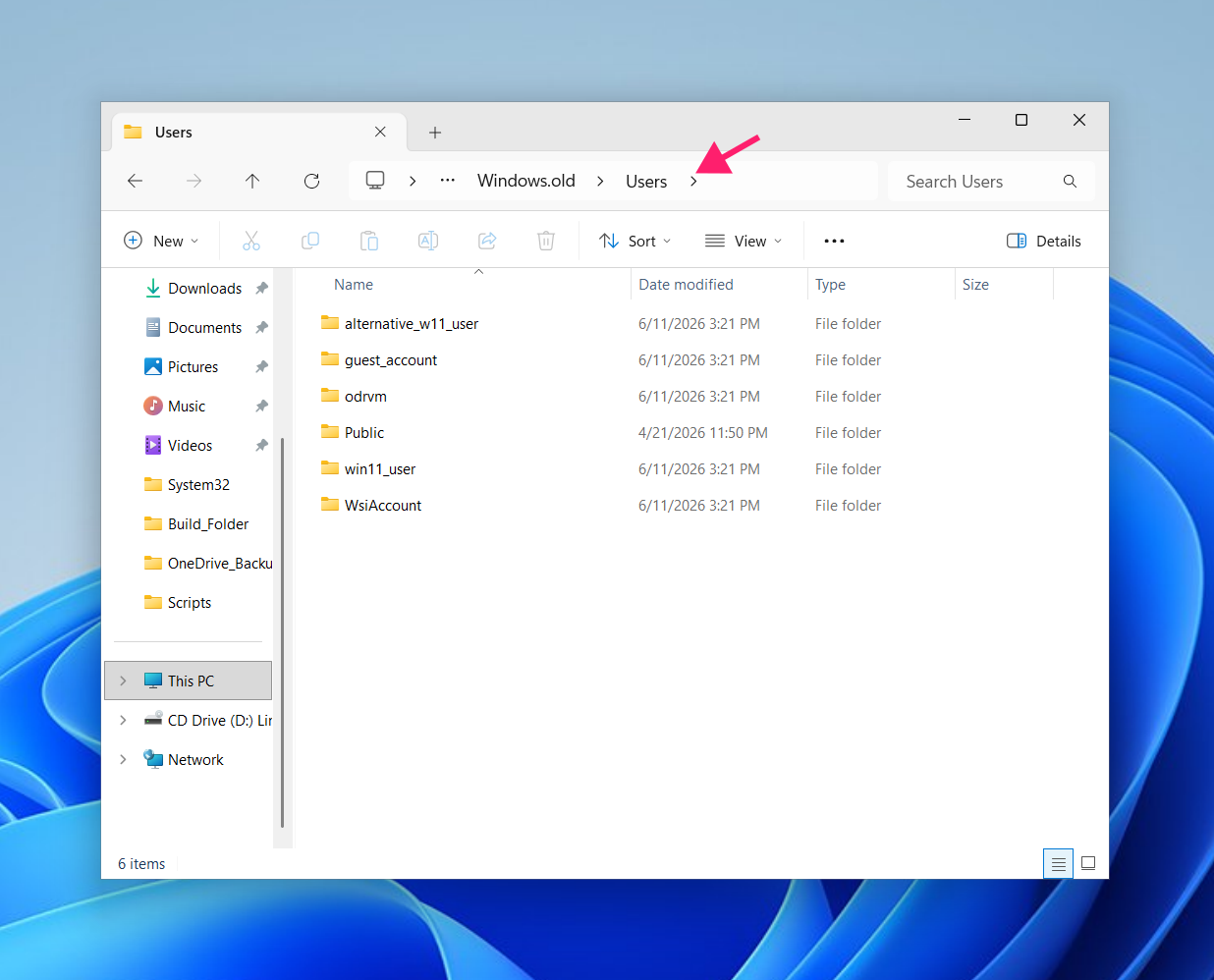 Winows old folder