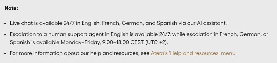 atera support information