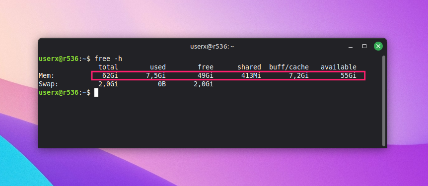free -h command on Linux