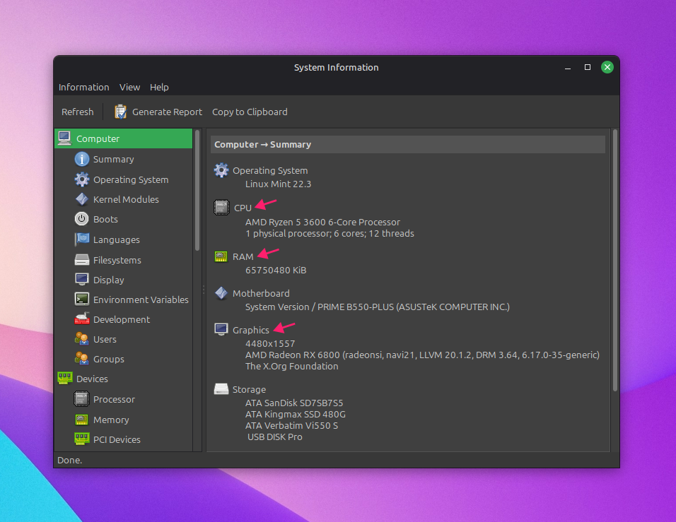 hardinfo and hardinfo2 tools on Linux