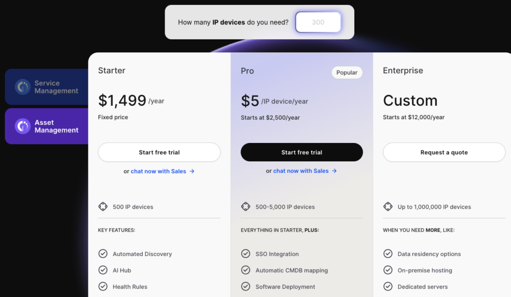 invgate asset management pricing