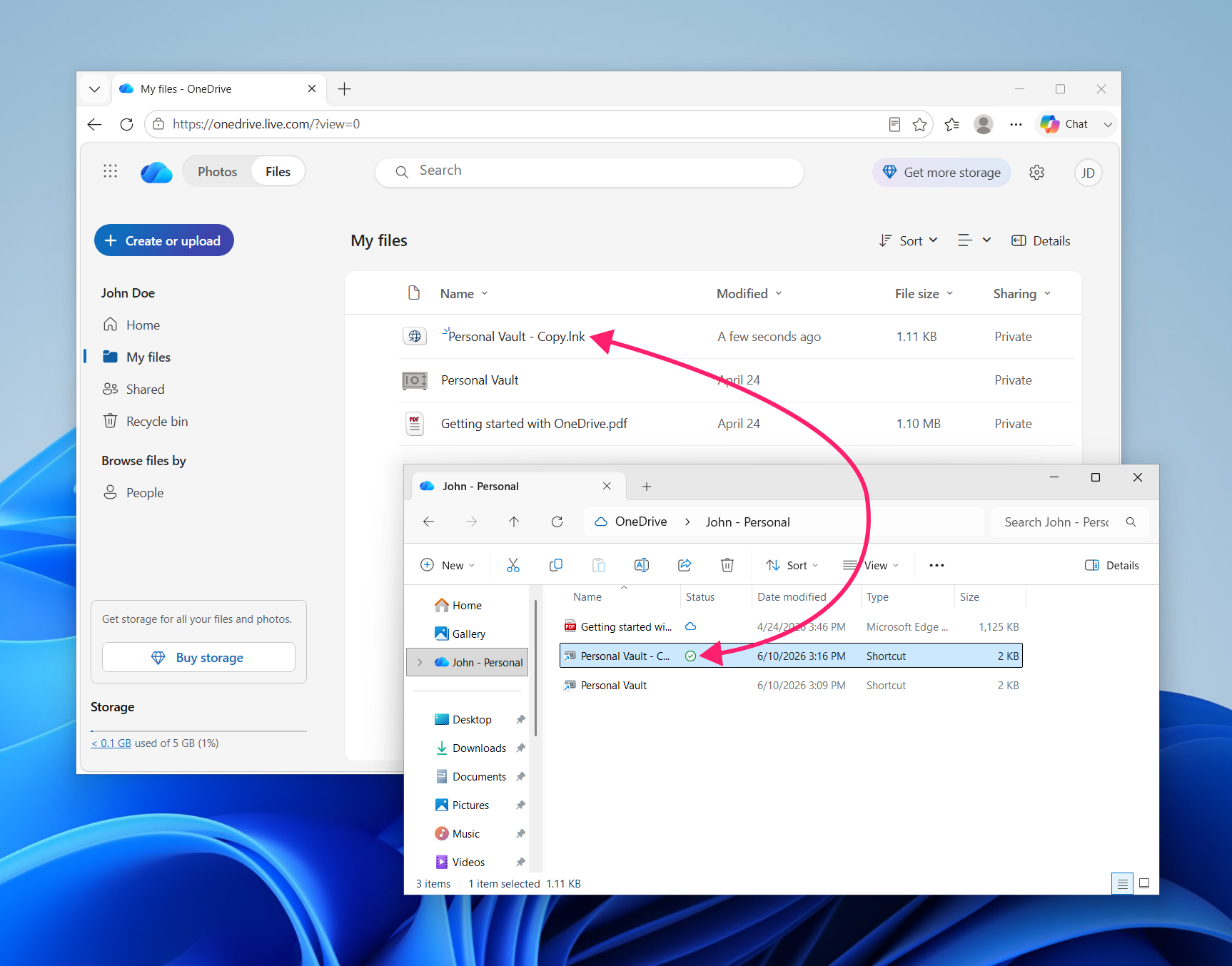 lnk files in OneDrive