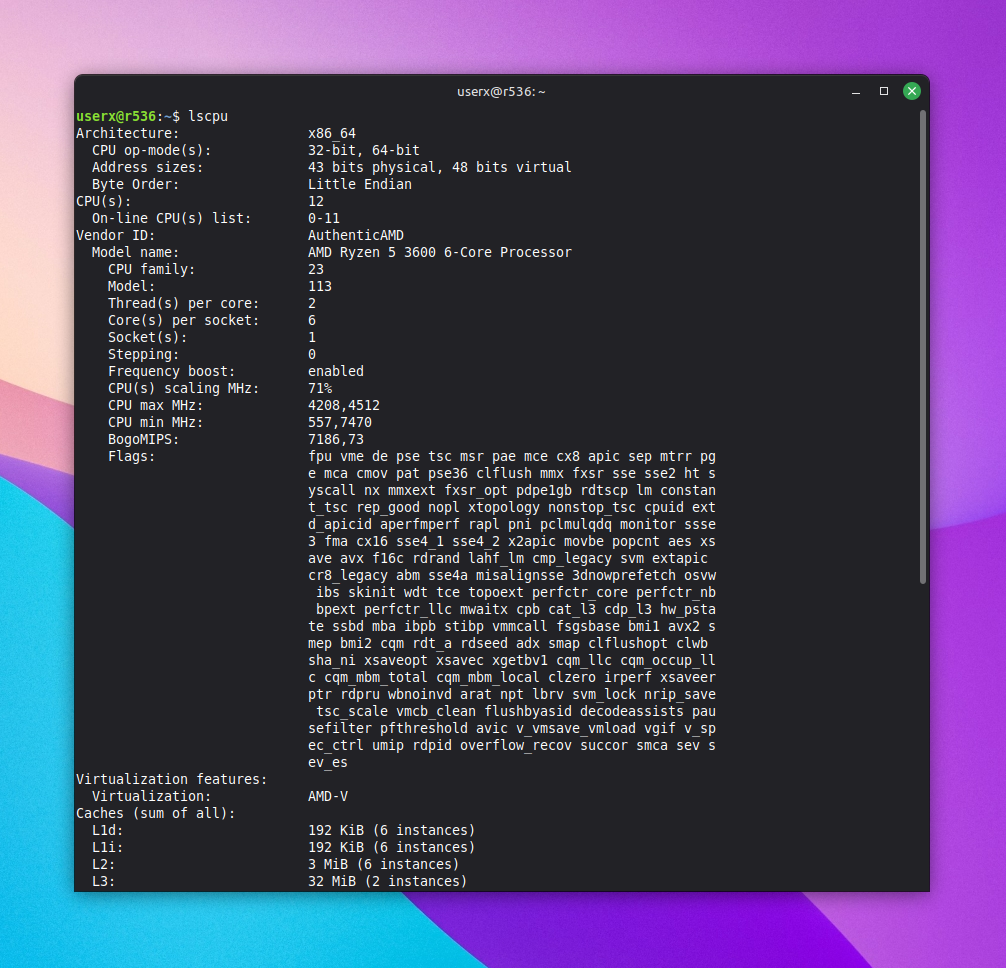 lscpu command on Linux