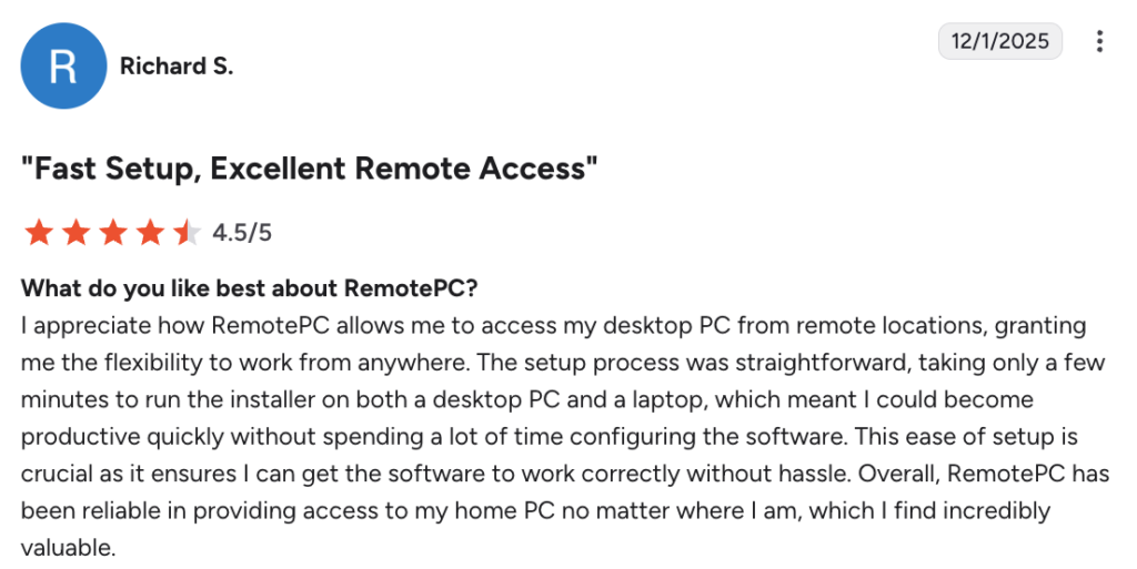 Richard S. comment on RemotePC