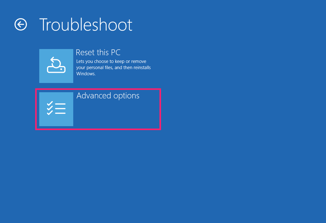Advanced options in WinRE Troubleshoot Advanced options in WinRE Troubleshoot