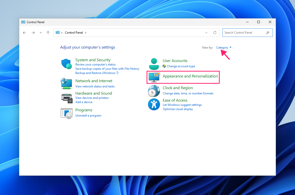 Appearance and Personalization in control panel Appearance and Personalization in control panel