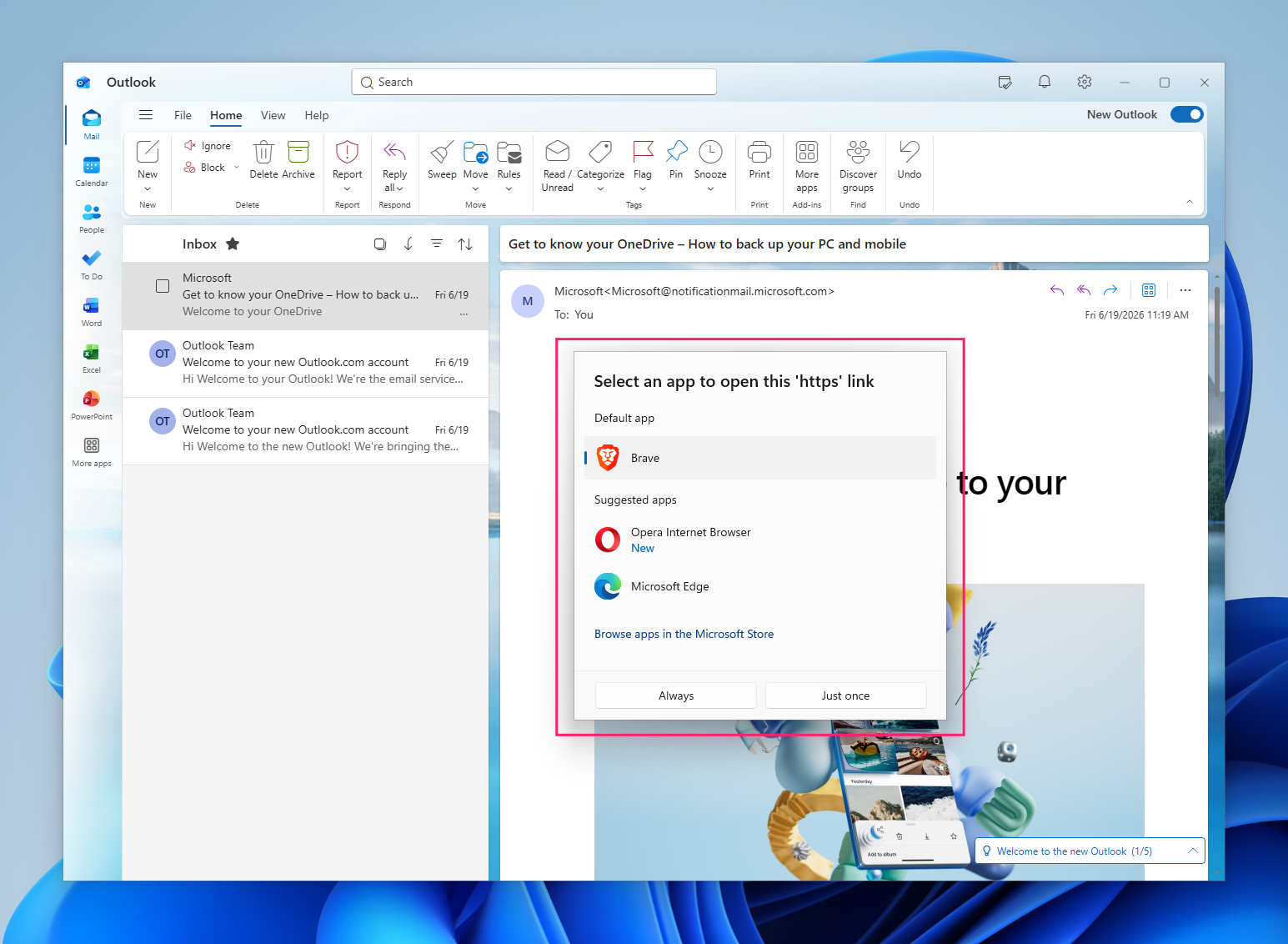 Change default app in Outlook Change default app in Outlook