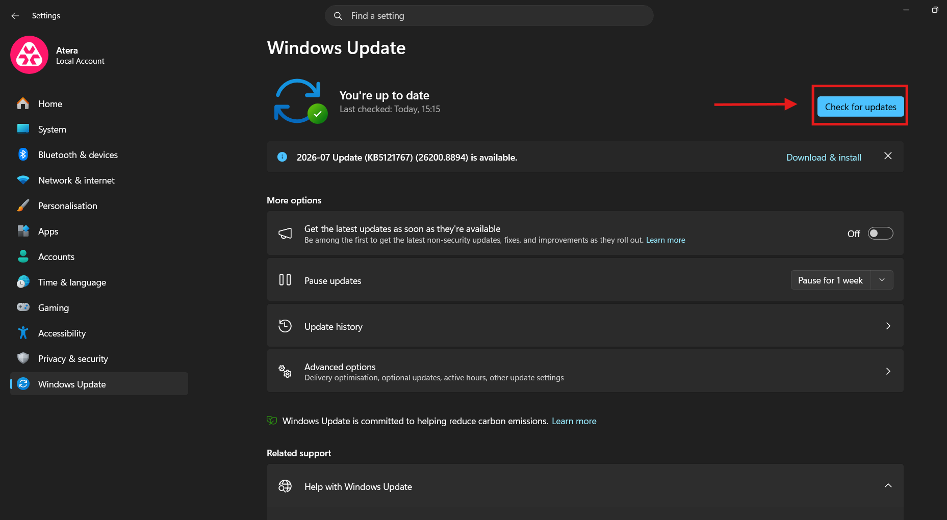 Check for Windows updates Check for Windows updates
