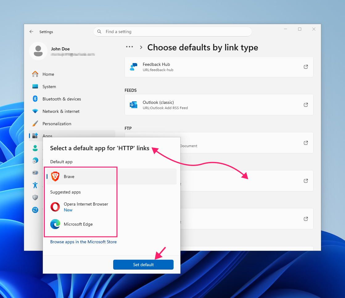 Choose default link types Choose default link types