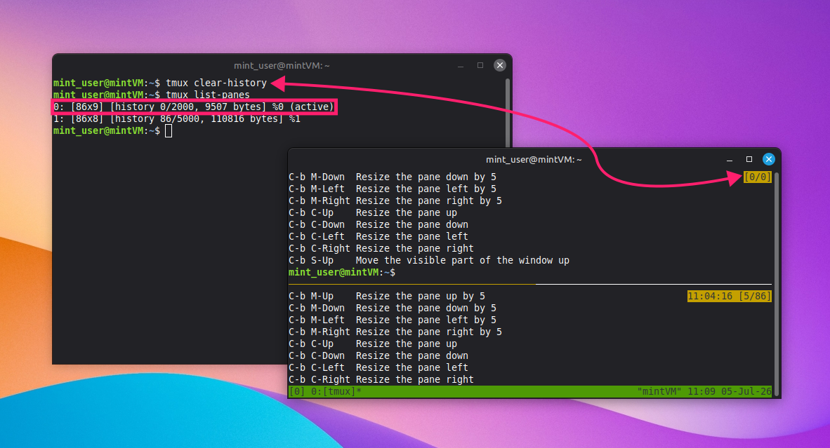 Clear history in tmux Clear history in tmux