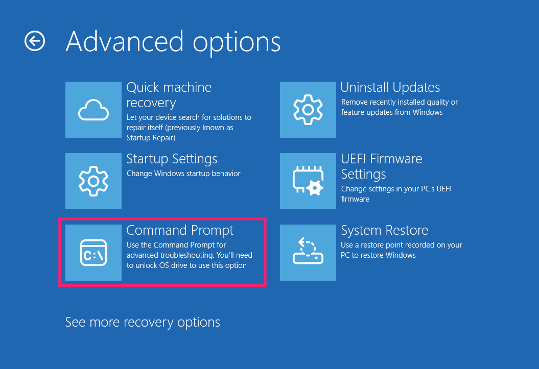 Command Prompt in WinRE Command Prompt in WinRE