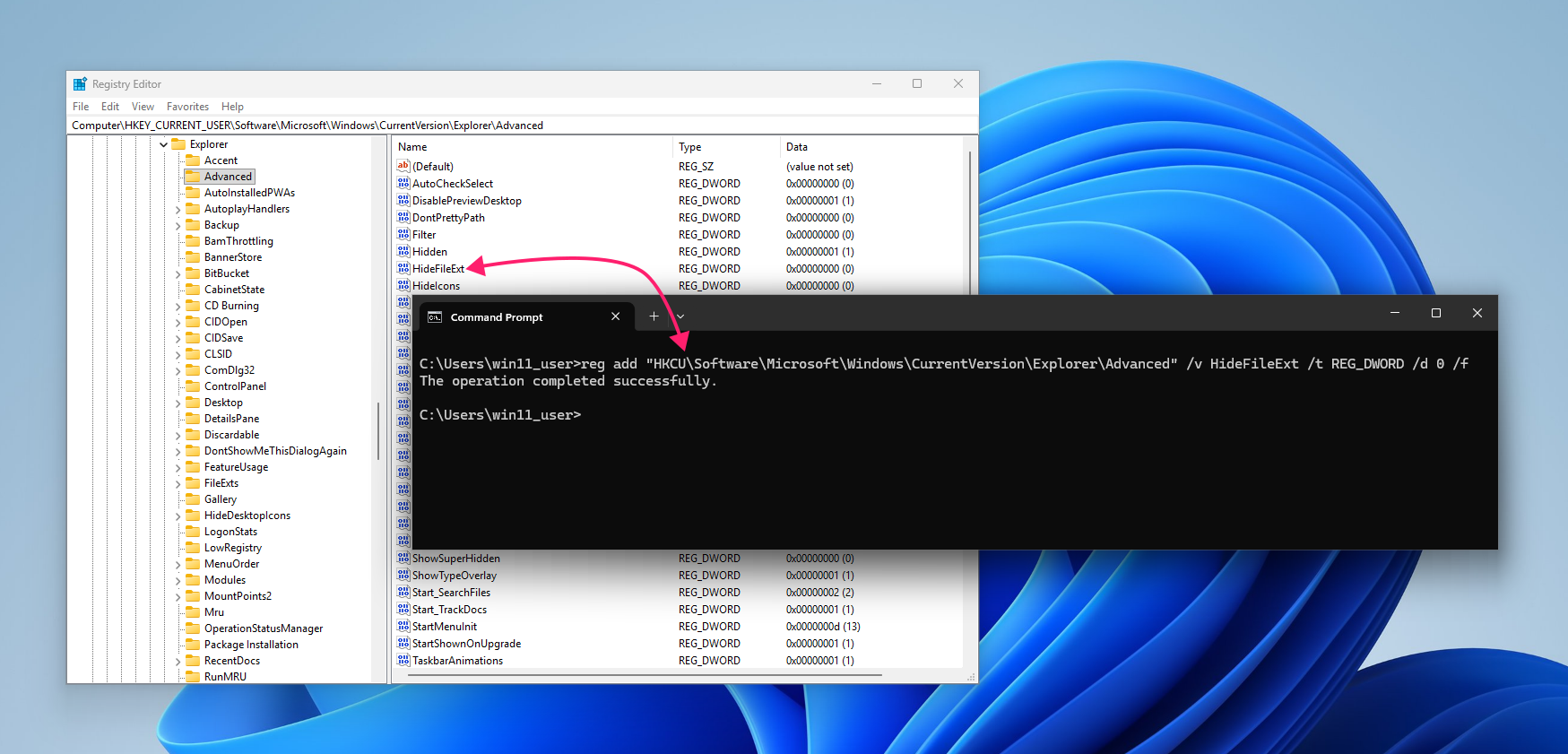 Command in CMD for showing file extensions Command in CMD for showing file extensions