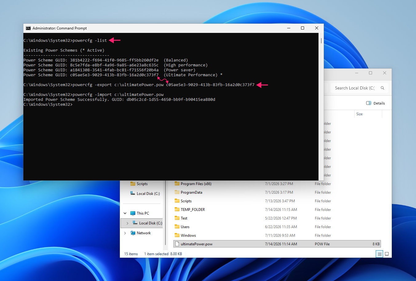 Command to replicate custom power configuration