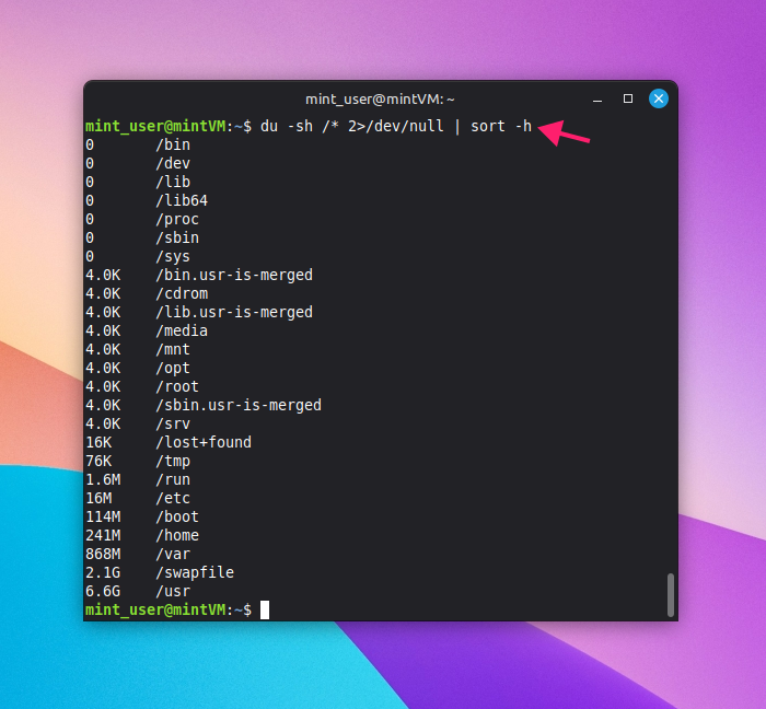 Command to show space usage