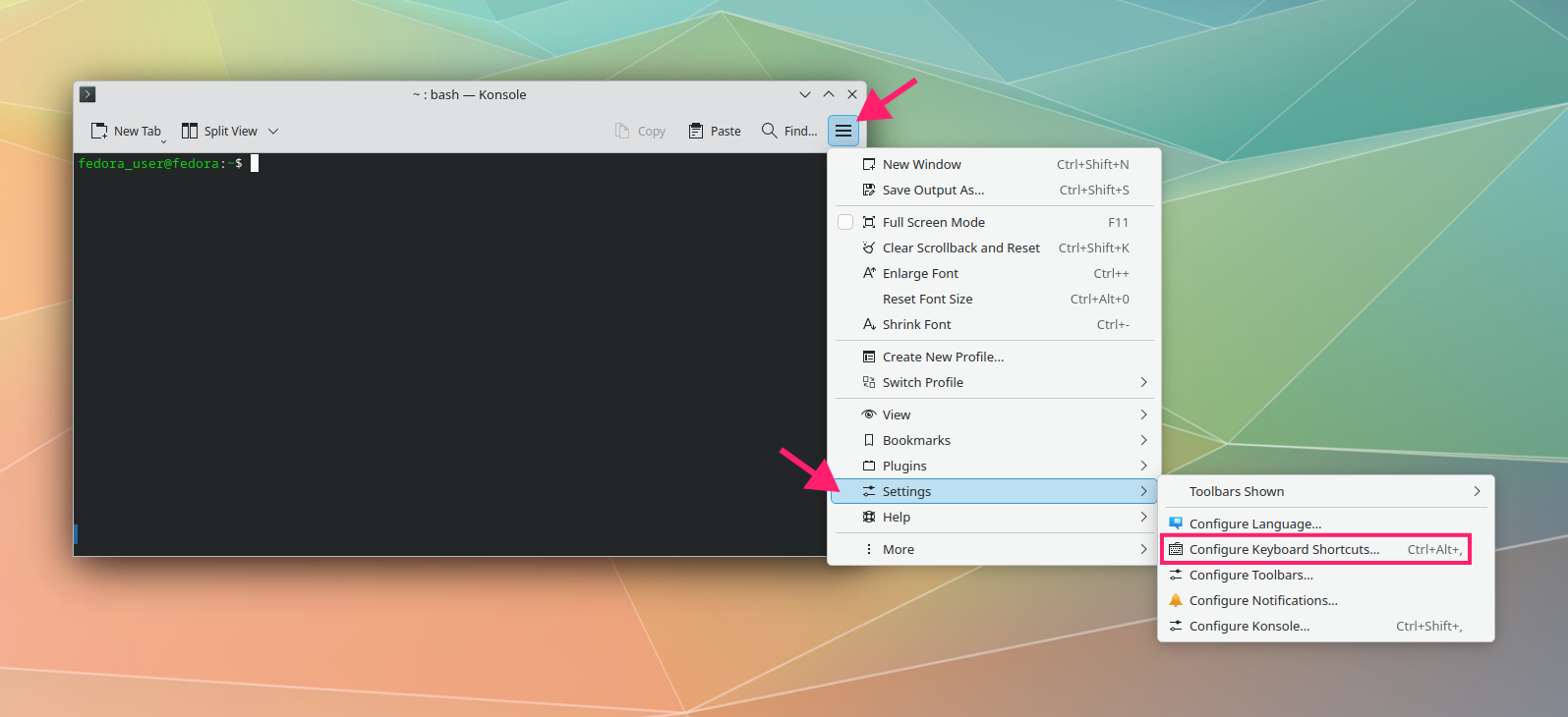 Configure keyboard shortcuts in Konsole Configure keyboard shortcuts in Konsole