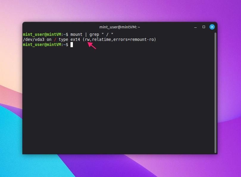Confirm root filesystem mounted read-write