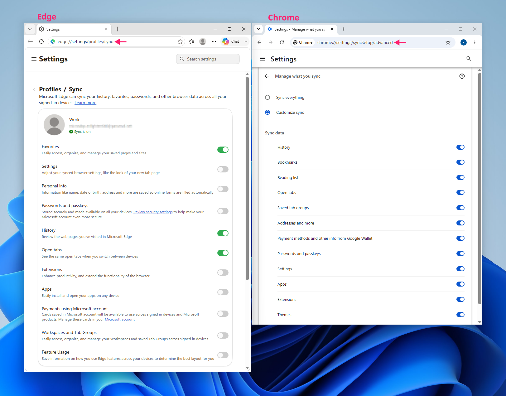 Customize sync settings on Edge and Chrome Customize sync settings on Edge and Chrome