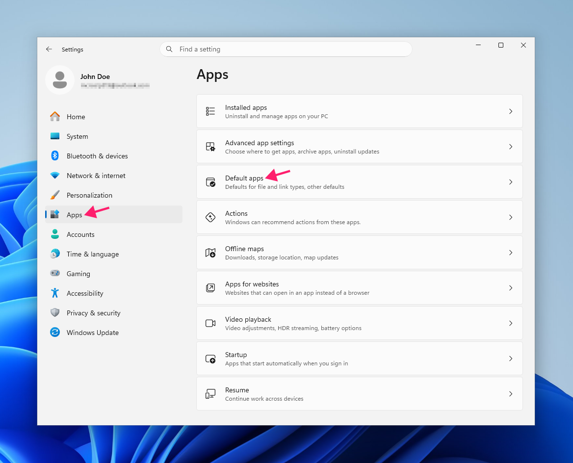 Default apps in settings Default apps in settings