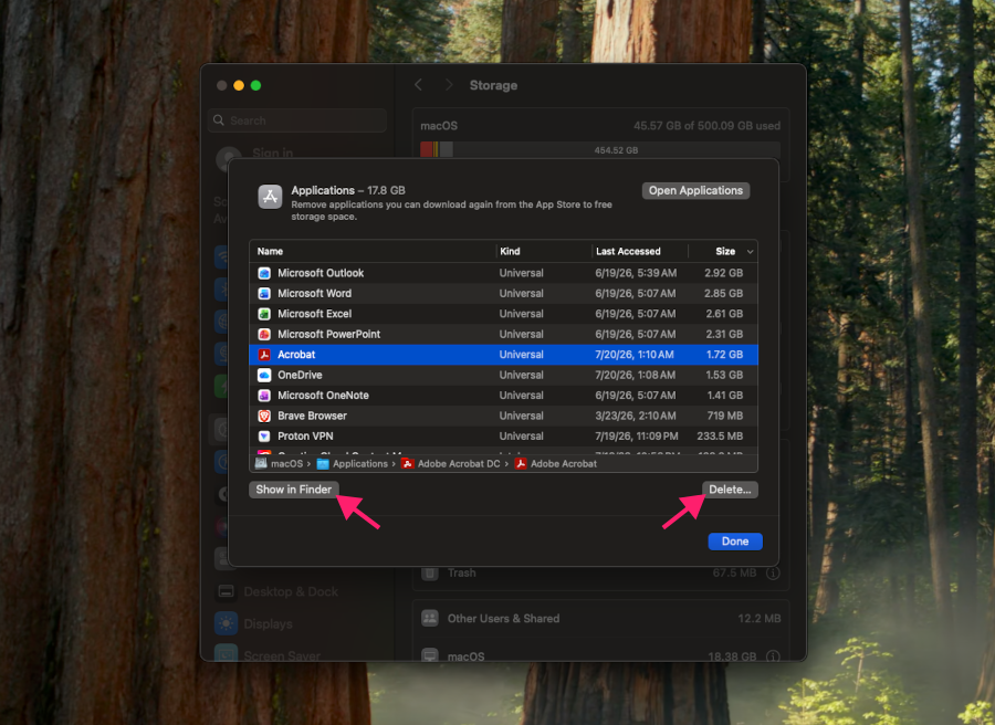 Delete app through finder