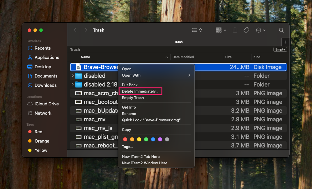 Delete individual files from trash