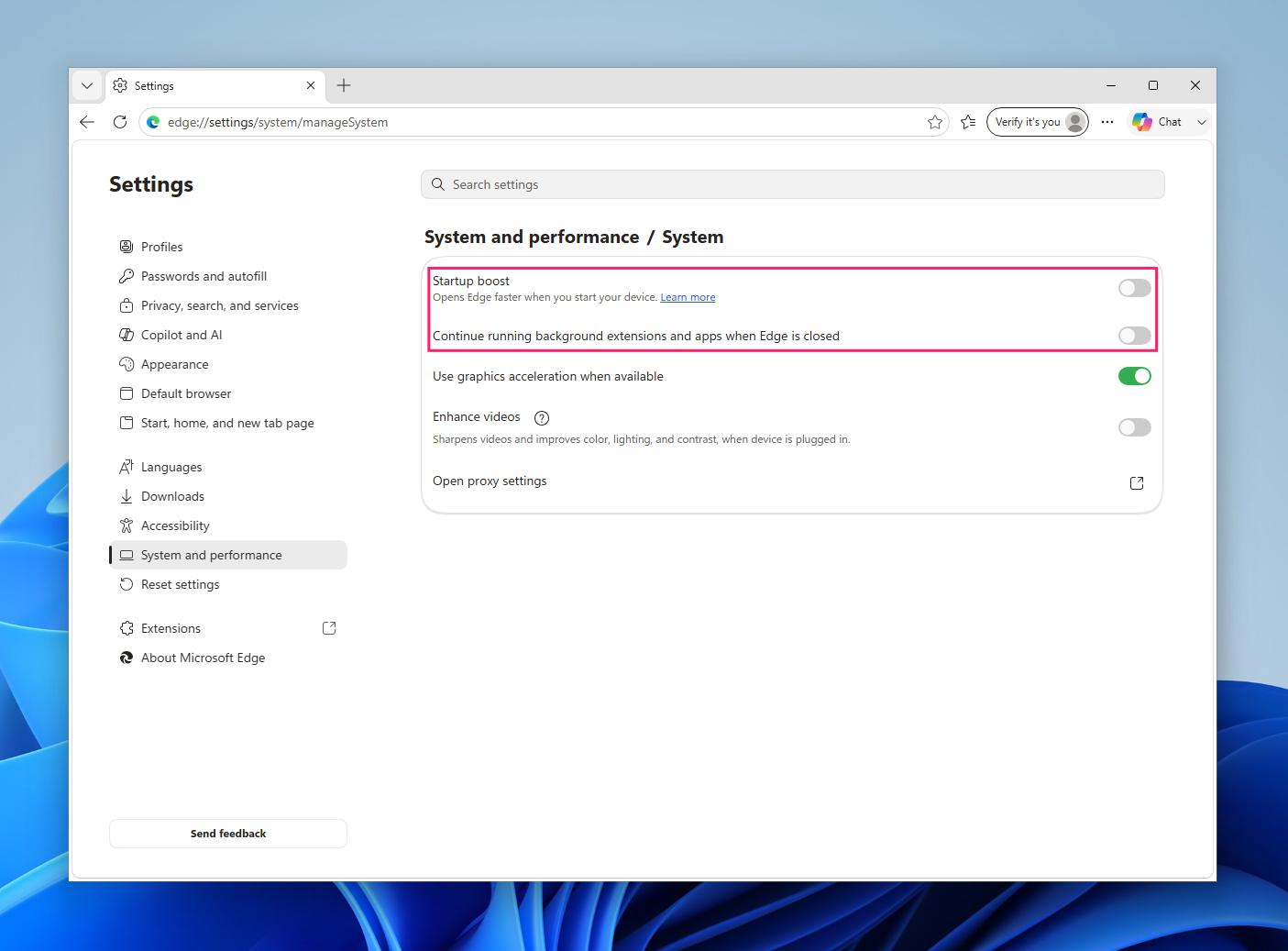 Disable Edge startup boost and background Disable Edge startup boost and background