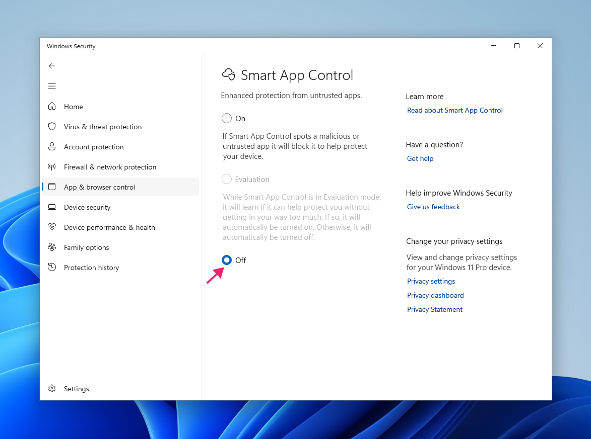 Disable Smart App Control Disable Smart App Control
