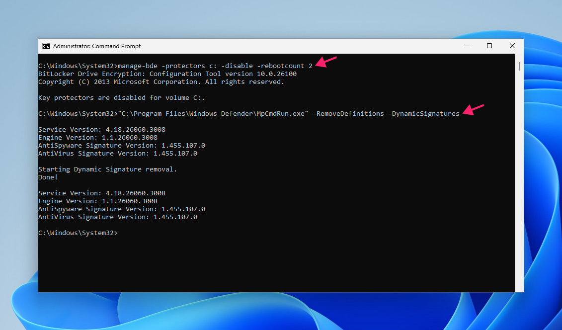 Disable bitlocker and clear cache Disable bitlocker and clear cache