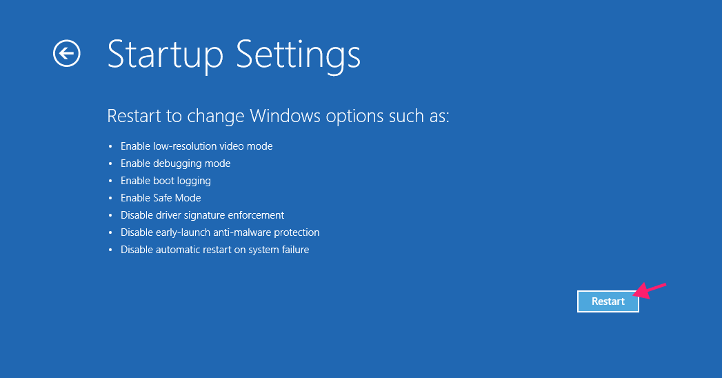 Enter startup settings Enter startup settings