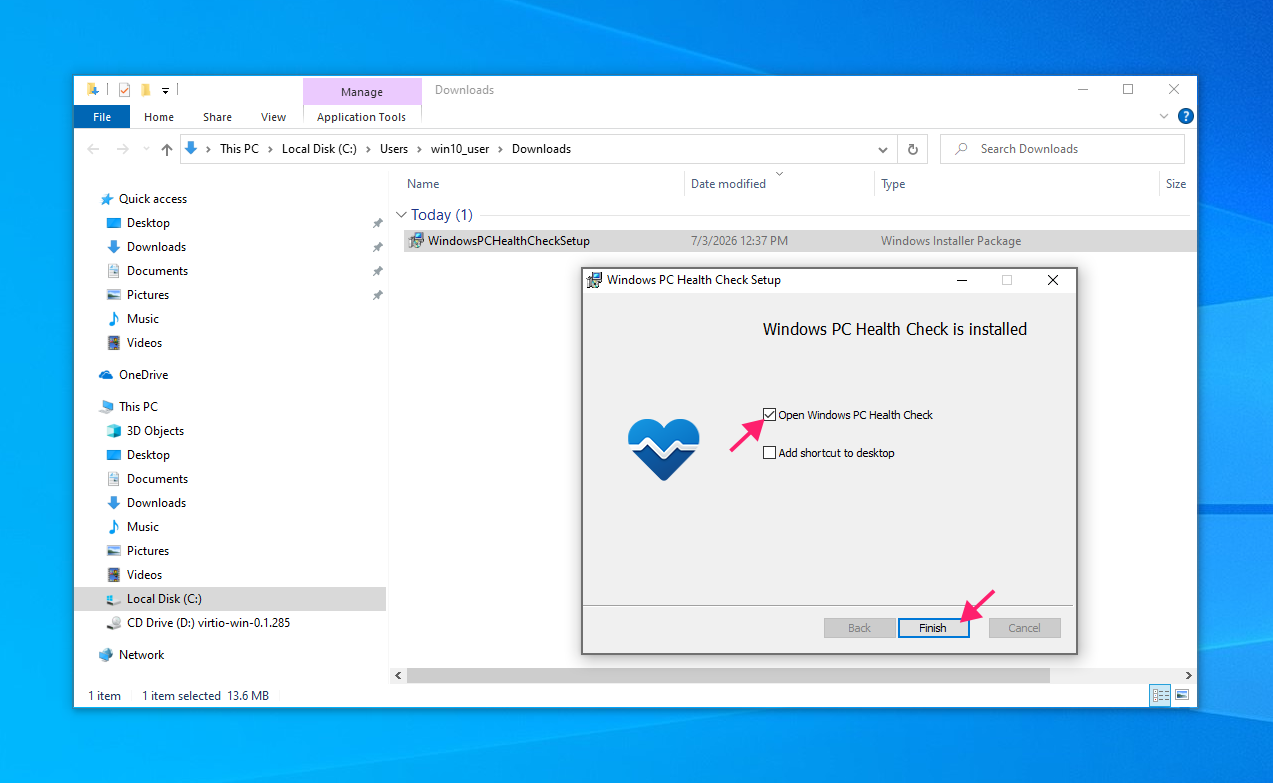 Finish installing Windows PC Health Check Finish installing Windows PC Health Check
