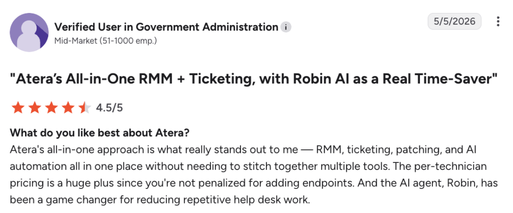 G2 user comment on Robin