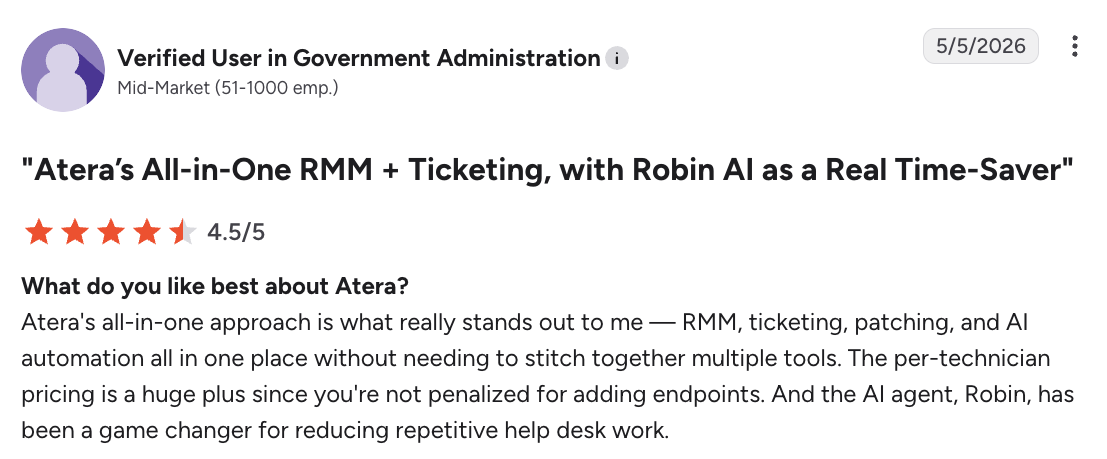 G2 user comment on Robin