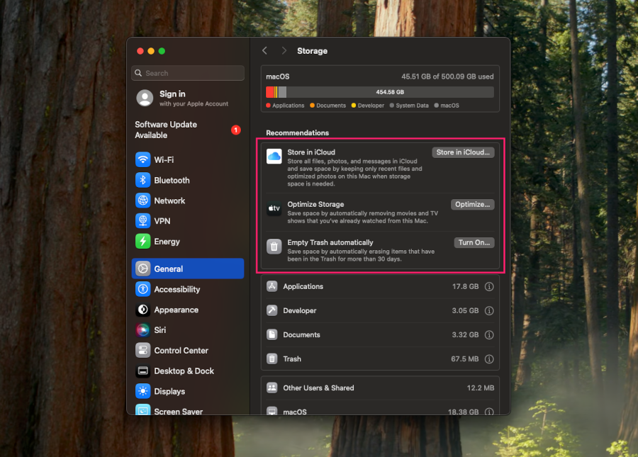 General storage settings in macOS