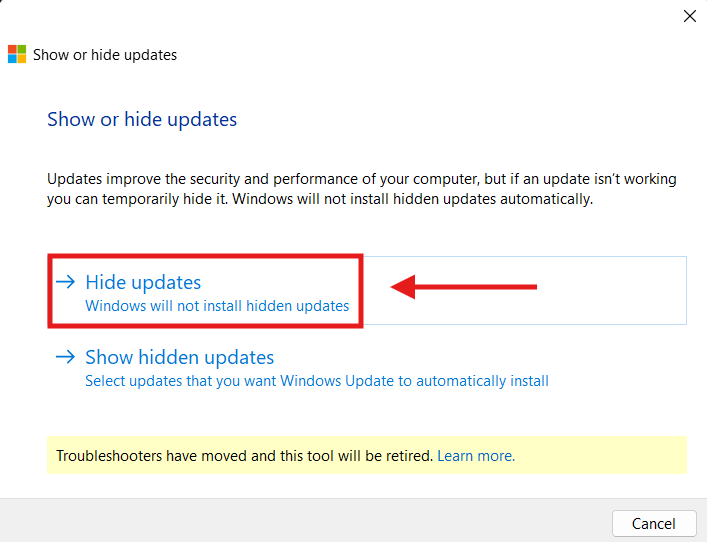 Hide updates on wushowhide utility Hide updates on wushowhide utility