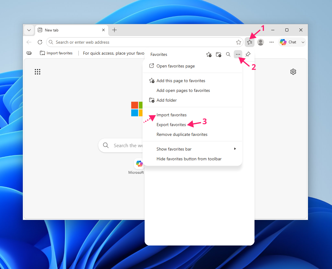 Import favourites settings on browser Import favourites settings on browser