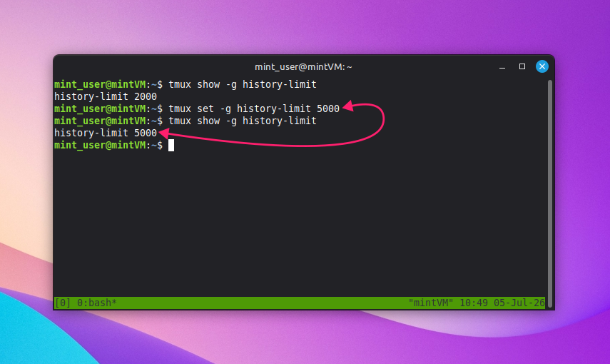 Increase scrollback limit on tmux Increase scrollback limit on tmux
