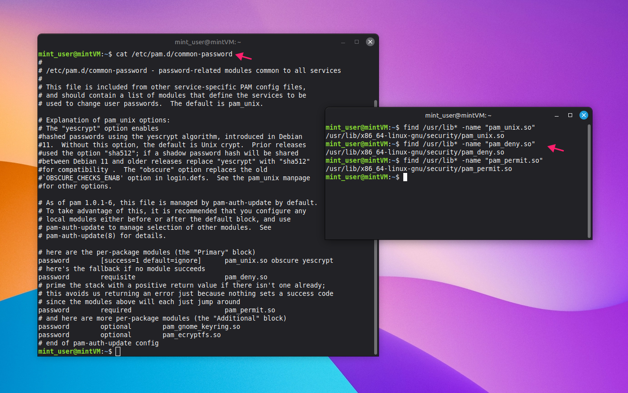 Inspect the passwd PAM configuration